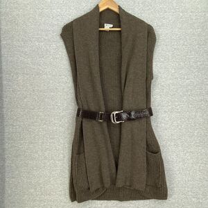 Worth Sweater Cardigan Womens Medium Brown Wool Shawl Collar Sleeveless Pockets